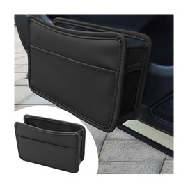 TSUGAMI Car Trash Can, Automotive Foldable Hanging Garbage Holder, Leather Mini Dustbin Organizer, Vehicle Storage Bag Container with One Roll Trash Bag, Universal for SUV Truck RV Van (Black)