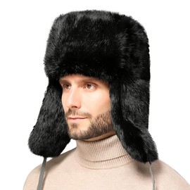 Unisex Faux Fur Trapper Hat Winter Trooper Hat Thermal Russian Ushanka Hat Warm Bomber Hat Windproof Aviator Hat Snow Earflap Hat for Men Women Hunting Skiing Hiking Camping Climbing Travelling