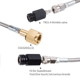 GURUDAR CO2 Tank CO2 Cylinder Direct Adapter with 60in Stainless Steel Hose, CGA320 to TR21-4 Carbonated Water Soda Maker Connector for Fizzi One Touch Jet Ninja Thirsti