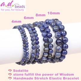 AD Beads Handmade Gemstone Stretch Elastic Bracelet Crystal Healing Reiki Nature's Beauty and Spiritual Essence Unisex (10mm, Blue Sodalite)