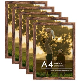 Fisnish A4 Picture Frame 5 Pack, Classic Brown 8.3x11.7 Photo Frame for Horizontal or Vertical Wall Mounting