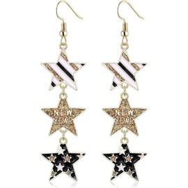 Happy New Years Earrings for Women Trendy Aesthetic New Years Eve Earrings Star Earrings for Women Earrings (Long style five-star earrings, One size)