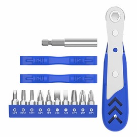 14 Piece Mini Ratchet Set, 1/4 Ratchet Wrench with Screwdriver Bits Offset Reversible Ratcheting Screwdriver Tools Set for Tight Spaces - Blue