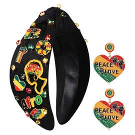 PHALIN African Juneteenth Headband for Women Africa Map Black Women Knotted Headbands Afro Queen Power Fist Headband Black History African Hair Accessories Outfits Party Gifts