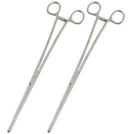 Multipurpose 2 Long Straight Hemostat Forceps 12" + 14" with Fully Serrated Jaws Rochester Pean Stainless Steel for Holding Objects, Feeding Reptiles, Mechanical Repairs & Other Outdoor Activities