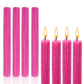 Beeswax Taper Candles 8 Pack, Natural Bees Wax Candles for Home,Unscented & Dripless Candle Sticks, 9" Long, 4 Hours Burn Time, Hot Pink Beeswax Candles by Lacaser