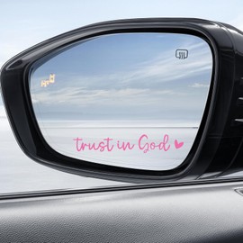 KUQUTIDY 2 PCS Trust in God Rearview Mirror Sticker, Vinyl Automotive Rear View Mirror Stickers and Decals for Vehicles, Christian Bible Verse Stickers, Cute Car Accessories for Women (Pink)