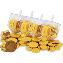 The Dreidel Company Dreidel Filled with Hanukkah Chocolate Gelt Coins, 10 Belgian Chocolate Half Dollar Coins, Milk Chanukah Gelt, Kosher (6-Pack)