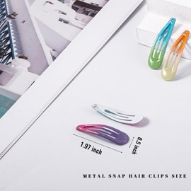 Cptots 20 PCS Metal Snap Hair Clips Water Drop No Slip Barrettes for Women Bright Small Hair Clips For Thick And Thin Fine Hair,Assorted Colors,1.97 x 0.5 In.