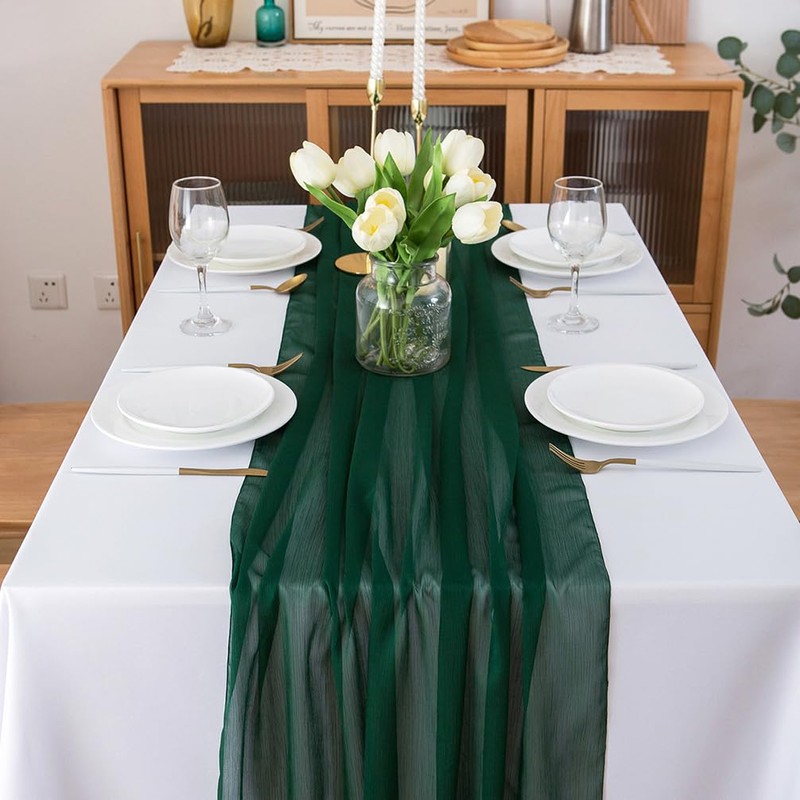 CHUQING Table runner chiffon, dark green, in green, table runner,