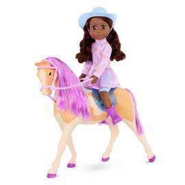Glitter Girls – 14-Inch Equestrian Doll and Horse – Brown Eyes & Brown Hair – Purple Mane & Removable Saddle – Cowgirl Boots, Top Hat & Dress – 3+ Years – Clea & Clover