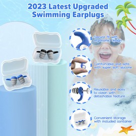 Waterproof Swimming Ear Plugs for Kids - 2 Pairs of Reusable Soft Silicone Swim Earplugs,Ear Protection for Children (4-12 Years Old) - Ideal for Surfing, Diving, Pool, Showering, and Water Sports