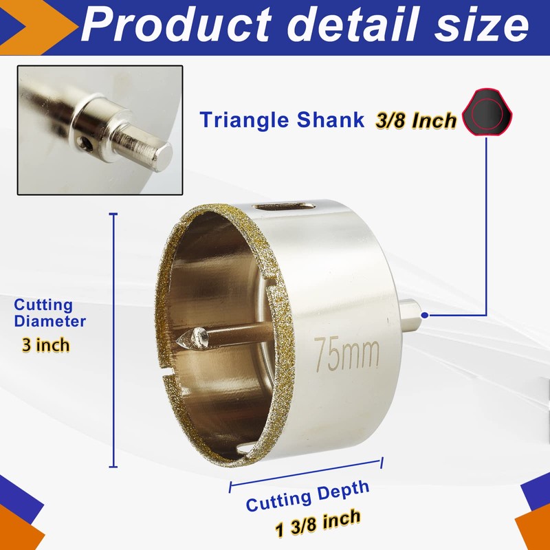 DaduoRi 3 Inch Diamond Hole Saw with Pilot Bit, 3"