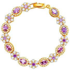 18K Gold-Plated Zircon and Crystal Floral Design Bracelet, Razzberry Designer Jewellery for Women, 18.5cm, with included gift pouch