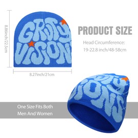 Supaico Men Women Y2K Beanies Letter Graphic Knitted Hat Winter Warm Beanies Casual Outdoor Skull Cap, Blue Light Blue GV