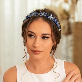 IYOU Sparkling Crystal Headbands Navy Blue Rhinestone Hair Band Vintage Party Prom Hair Accessories for Women