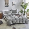 CLOTHKNOW Grey Velvet Twin Comforter Set 3Pcs Gray Fluffy Bedding