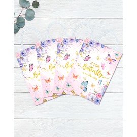YanZonic 16 Pcs Butterfly Theme Baby Shower Decorations Goodie Bags - Adorable Butterfly Party Favor Bags, Butterfly Treat Bags for A Butterfly is on the Way Baby Shower
