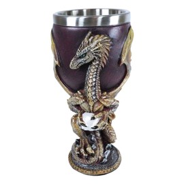 Ebros Gift Maroon And Gold Legendary Dragon Wyvern Holding Egg Drinking Wine Goblet Chalice Drink Beverage Cup Dungeons And Dragons Medieval Renaissance Accent
