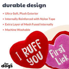Huxley & Kent for Dogs | First Lick Heart (Small) | Double Sided Valentine's Day Funny Dog Toy | Power Plush Dog Toy with Squeaker | Dog Gift | Fun, Durable | H&K Squeaky Dog Toy