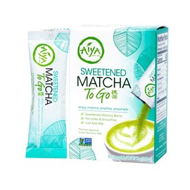 Aiya Japanese Sweetened Matcha Powder to Go Sticks - Ceremonial Grade, Vegan-Friendly, Gluten-Free - 8 Individually Packed Single-Serving Sticks for Freshness and Convenience