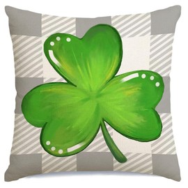 RABUSOFA St Patricks Day Pillow Covers 20x20 Inch,Buffalo Plaid Shamrock Decorations Holiday Spring Decorative Pillow Case Decor for Sofa Couch Gray and Green