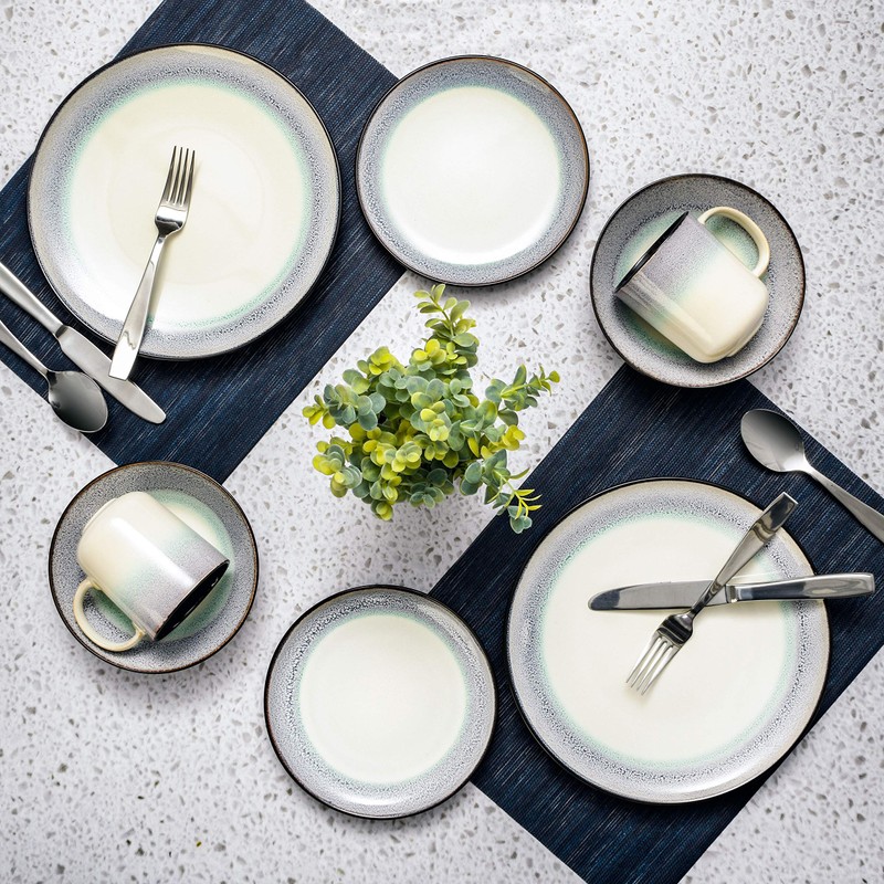 Gibson Elite Rings of Saturn Round Reactive Glaze Stoneware Dinnerware