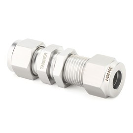 TAISHER 1PCS 304 Stainless Steel Thru-Bulk Bulkhead Compression Tube Pipe Fitting Connector, 3/4" Tube OD x 3/4" Tube OD Straight Adapter