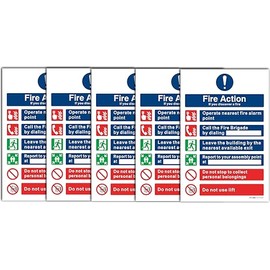 Evoges PVC Fire Action Notice Sign (If You Discover A Fire) Round Edge Rigid Plastic 300mm x 200mm x 1mm, Pack of 5