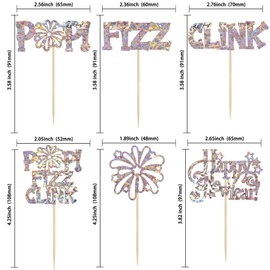 24 piezas de adornos para cupcakes de feliz año nuevo 2024 con purpurina de bienvenida 2024 fuegos artificiales Fizz Pop Clink decoraciones para cupcake para 2024 Happy New Year, suministros de fiesta