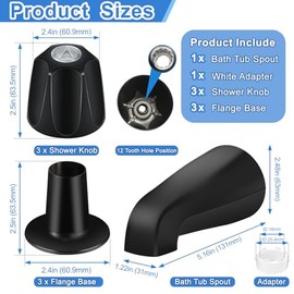 Matte Black Bath Tub Spout Shower Trim Kit, with 3 Shower Knob, Compatible with Price/Pfister Verve Tub/Shower Faucet Handle Set, for 1/2'' Pipe MALE Thread Connection, 3/4'' IPS Pipe Inside Thread