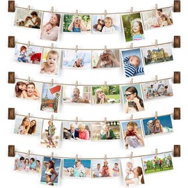 Picture Frames Collage Wall Decor Photo Frame Collage Picture frames with 30 Clips Wall Decor Walnut - Color: Carbonized Black
