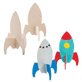 Fun Express DIY 3D Unfinished Wood Rockets Bulk 48 Pieces
