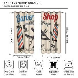 Barber Shop Curtains - Vintage Hair Cut and Shave Barbershop Beauty Salon Decor Window Curtain Room Darkening Blackout Curtains Thermal Insulated Grommet Curtains for Bedroom 2 Panels 45L x 21W