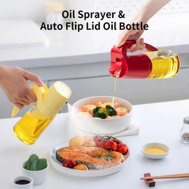Oil Dispenser and Oil Sprayer for Cooking,10oz/300ml Olive Oil Sprayer for Kitchen,20oz/580ml Oil Dispenser with Auto Flip Cap,Glass Oil and Vinegar Dispenser Spray and Pour for Air Fryer,Salad,BBQ