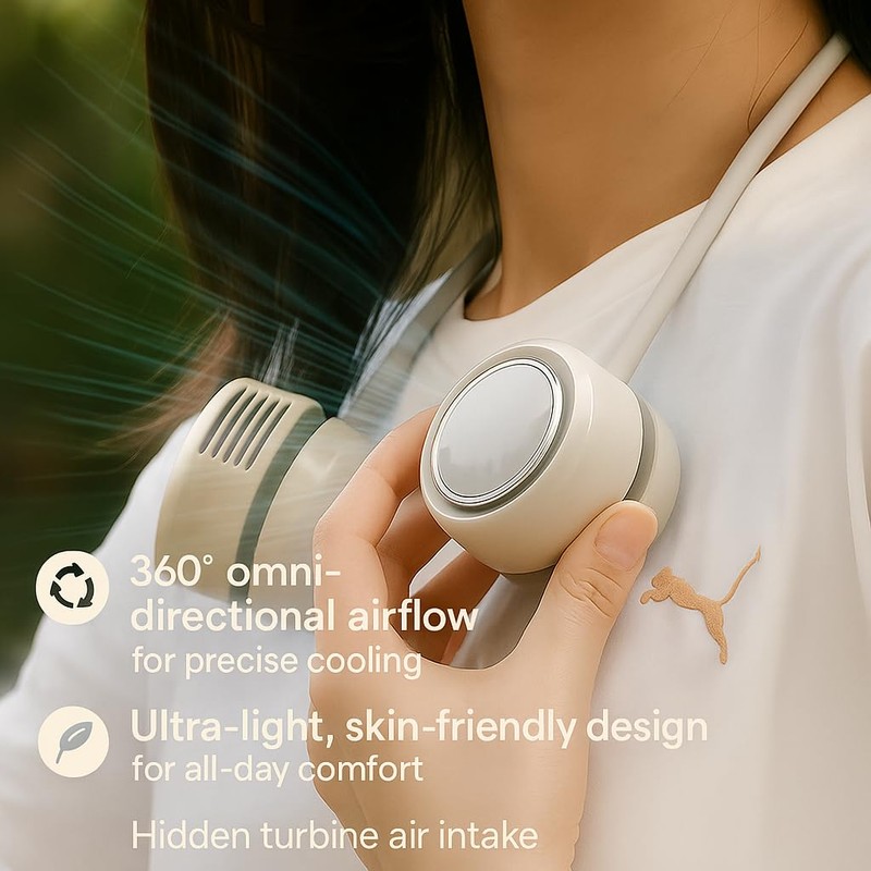 Portable Pocketable Wearable Neck Fan – Apricot – 360° Flexible