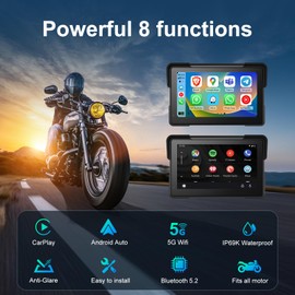 Wireless Motorcycle Apple Carplay,7 Inch Portable Motor GPS Navigation with Apple Carplay & Android Auto,Siri & Google Assistant, Anti-Glare/Bluetooth 5.2/ Voice Control/ IP69K Waterproof Touchscreen