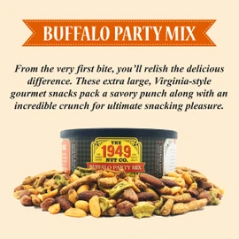 The 1949 Nut Co. Buffalo Party Mix | Assorted Flavored Fried Peanuts, Everything Sticks, Guacamole Bites, and Smoked Almonds | Extra-Large, Hand-Cooked in the USA with an Old Family Recipe, 18 oz.