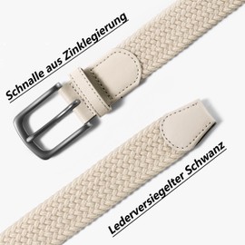 LAKIDAY Braided Fabric Belt Elastic Stretch Belt for Men and Women High Quality and Comfortable Width 3.5 cm Length 100-130 cm, beige