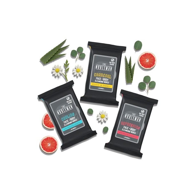 Men's Assorted Cleansing Wipes- Cooling/Charcoal/Refreshing - 3 Pack (90ct)