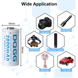 16340 Rechargeable Battery 3.7Volt 2800mAh Button Top for Headlamp Flashlight(8 Pack,16340 Battery+Charger)