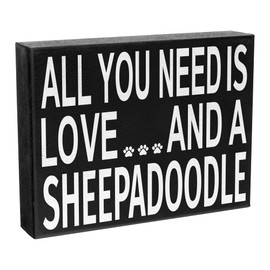 JennyGems Sheepadoodle Gifts, All You Need Is Love and a Sheepadoodle Wooden Sign, Sheepadoodle Dog Mom, Shelf Decor and Wall Hanging, Made in USA