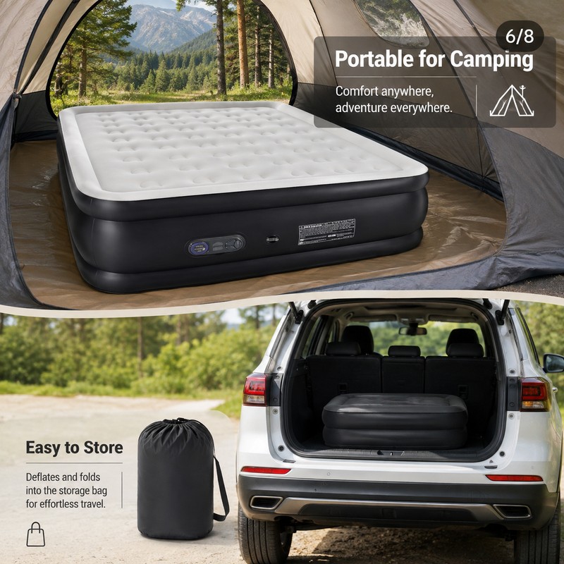 18-Inch Raised Air Mattress for Home & Travel – Flocked