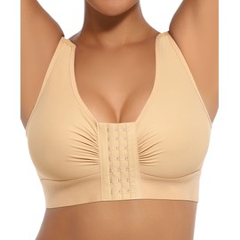 FeelinGirl Compression Bras for Women Post Surgery Front Closure Breast Augmentation Post Op Bra Beige L