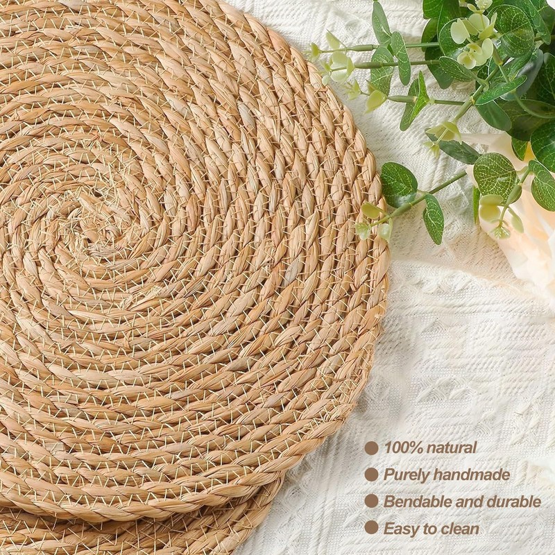 Woven Placemats, 6PCS Rattan Placemats, 30cm Handmade Weave Placemat, Natural