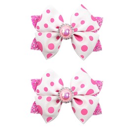 2Pcs Glitter Polka Dot Big Pearl Hair Bow Clips for Girls Toddlers Teens Kids Sequins Grosgrain Ribbon Bowknot Hair Barrettes Birthday Party Wedding Christmas Occasions (Pink)