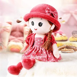 ITODA Cute Rag Doll Soft Cuddly Stuffed Toy Companion Toys Beautiful Ragdoll Princess Plush Dolls with Hat Skirt Christmas Birthday Gift 35CM