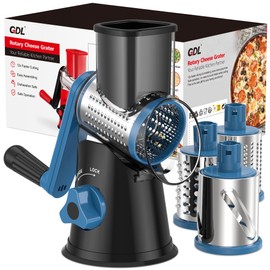 Cheese Grater Rotary, Rotary Grater for Kitchen, Kitchen Grater Vegetable Slicer with 3 Drum Blades, Fast Cutting Cheese Shredder for Vegetables and Nuts，Black