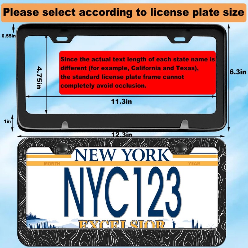 2-Pack Topographic Map License Plate Frames for Women Man, 2