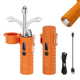 NINSI Electric Lighter, Telescopic Flexible Neck Candle Lighter, USB Plasma Arc Lighters Rechargeable, Windproof Flameless Lighters with Flashlight for Camping, Outdoor (Orange)